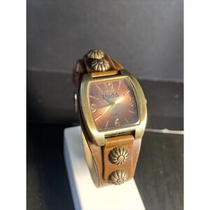 Vintage MUDD QUARTZ BROWN LEATHER LADY WRIST WATCH Needs Battery